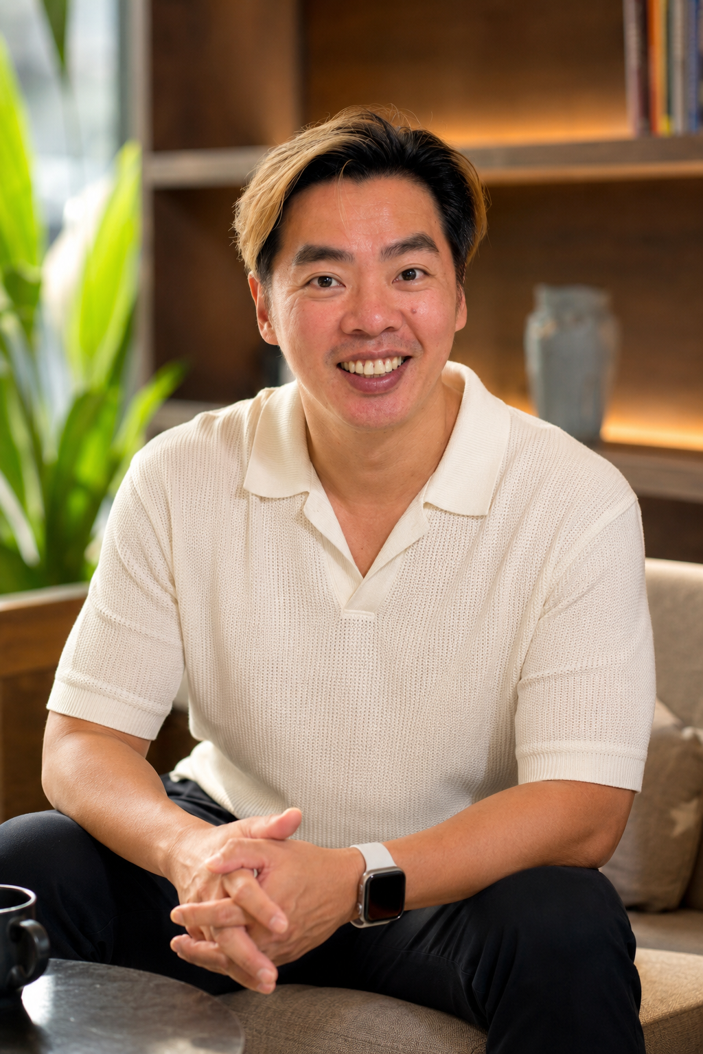Shawn Ng seated in a relaxed setting